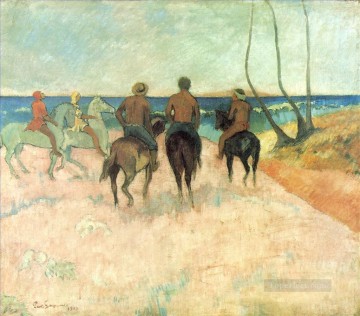 Paul Gauguin Painting - Jinetes en la playa Postimpresionismo Primitivismo Paul Gauguin